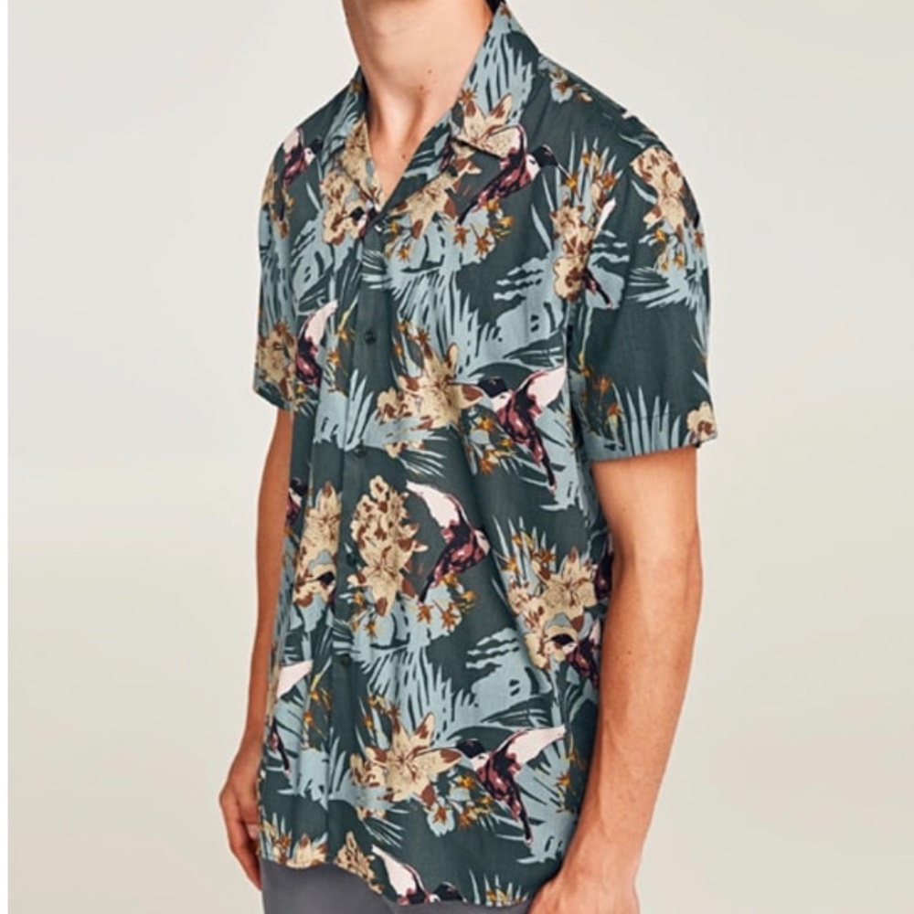 ZARA MAN ESSENTIAL FLORAL ACCENT BUTTON UP SZ M